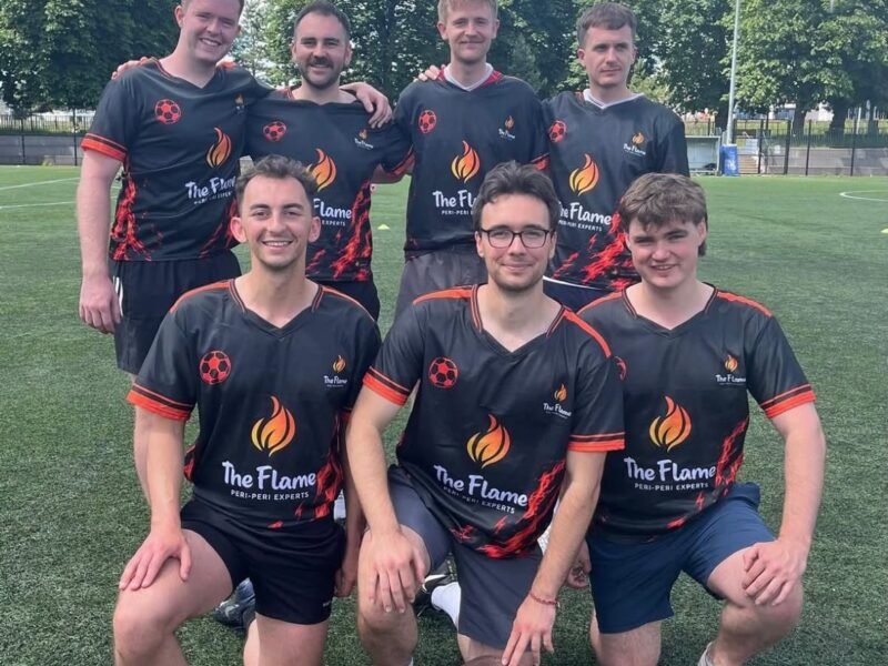 The Stoneybatter Festival 5-a-side team in their black and orange Flame jerseys